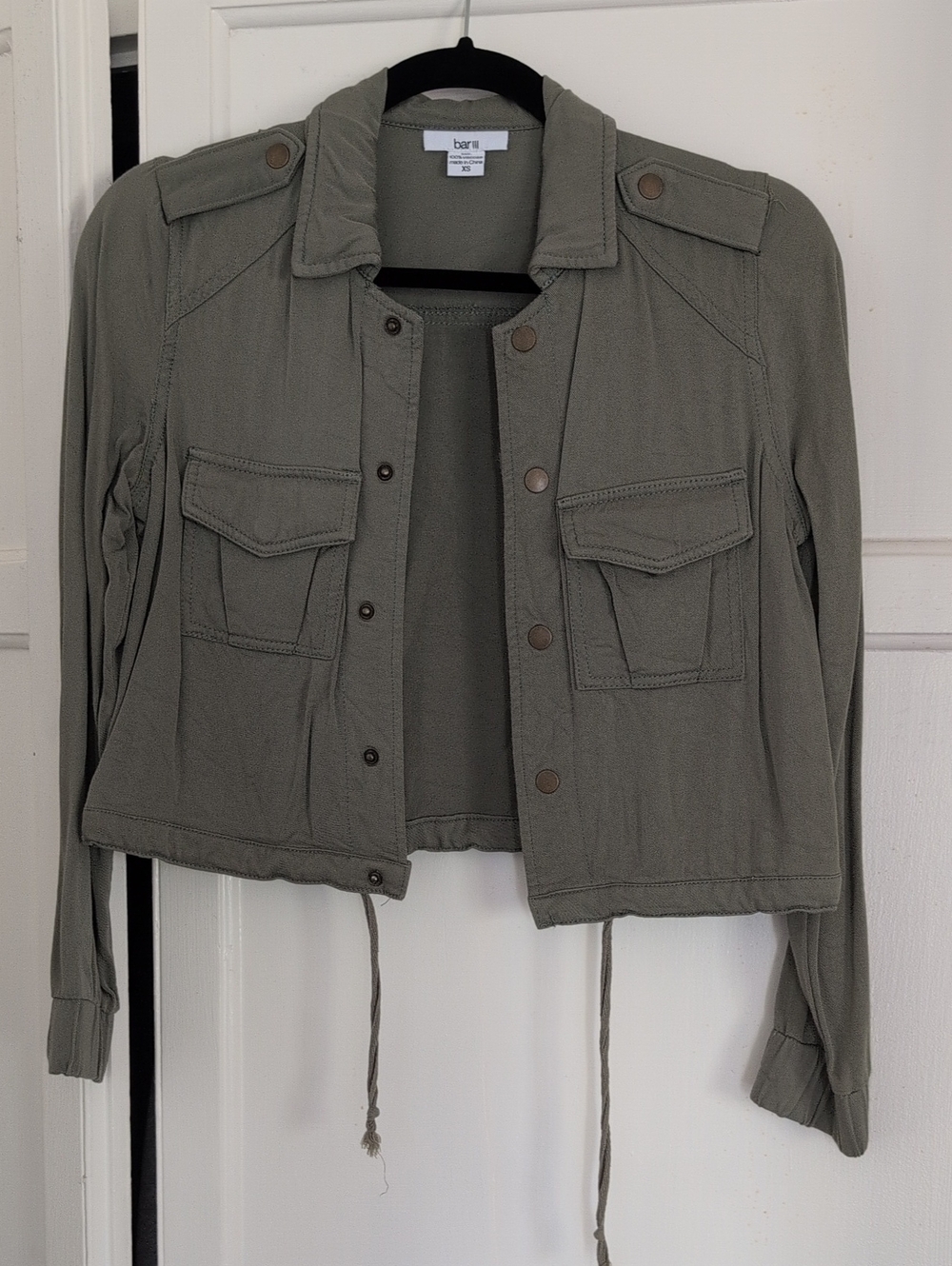 Bar III Olive Green Cropped Utility Jacket